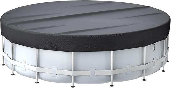 BESTWAY 12 Ft Round Pool Cover, Solar Covers for Above Ground Pools, Summer Pool Cover Protector with Cover Accessories, PE Tarp Ideal for Waterproof and Dustproof (Black)