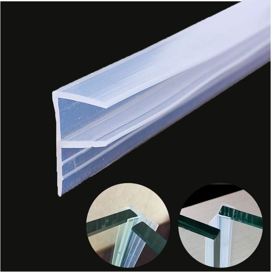 Queenbox Shower Door Seal Strip 120 inches Cuttable Length, 20mm Extended Water Retaining Edge, Frameless Glass Door/Window Sweep to Stop Shower Water Leaks, 1/4"(6mm) Glass Thickness, Clear (F-Type)