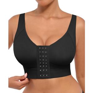 FeelinGirl Post Surgery Bras Front Closure Compression Bra Mastectomy Bras Surgical Wireless with Adjustable Straps (Large)