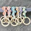 4 Pcs Daisy Flower Macrame Towel Holder Ring, Crochet Hanging Kitchen Dish Towel Holder, Handmade Kitchen Towel Hanger with Wood Hanging Loop for House Oven Stove Door