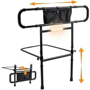 Ocarevian Bed Rails for Elderly Adults Safety, Foldable & Adjustable Side Rails for Bed for Seniors, Elderly Bed Rails with Light & Storage Pouch, Adult Bed Assist Rail for Queen Twin King