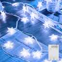 Minetom Star String Lights Battery Operated - 17 ft 50 LED Star Fairy String Lights with Timer, Waterproof for Indoor Bedroom Tent Loft Bed Patio Party Wedding Decor, White