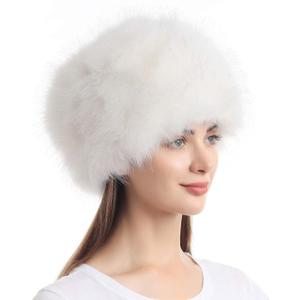 LA CARRIE Women's Faux Fur Hat for Winter with Stretch Cossack Russian Style White Warm Cap