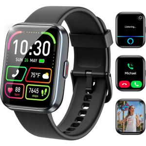 WMK Smart Watches for Men Women, Alexa Built-in,1.83" Display Smartwatch Compatible iPhone/Android (Answer/Make Call), 3ATM Waterproof Fitness Tracker with Heart Rate/SpO2/Sleep Monitor,120+ Sport (Black)