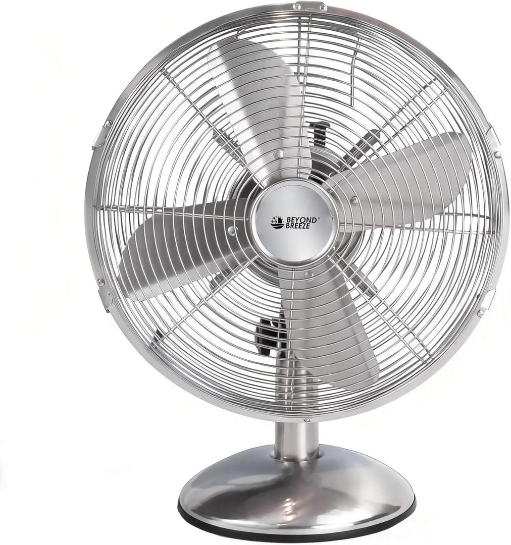 BEYOND BREEZE 12 Inch Retro Oscillating Table Fan, All Metal Desk Fan with 3-Speed and 80 Wide Oscillation, Perfect for Home and Office