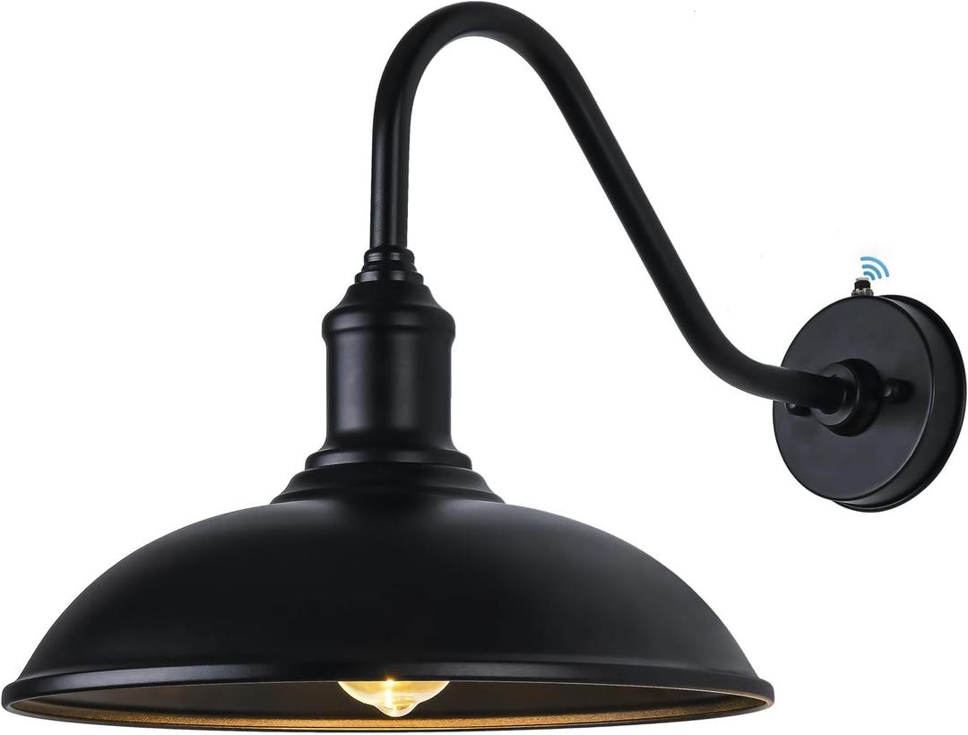 15 Inch Dusk to Dawn Exterior Farmhouse Lighting Barn Light Fixture for House with Anti-ponding Bottom, Outdoor Barn Light Gooseneck Lighting for Garage Patio Porch (15" Diameter, 1 PC), Black
