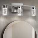 SADENICEL Brushed Nickel Vanity Lights, 3-Light Bathroom Light Fixtures, Crystal LED Bathroom Lights Dimmable White/Neutral/Warm Light with Clear Glass Shade for Bathroom Bedroom Hallway Lighting