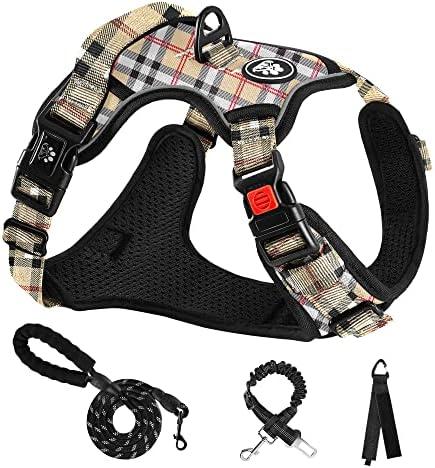 NESTROAD No Pull Dog Harness with Leash, Reflective No Choke Pet Vest Harness,Adjustable Soft Padded Dog Harness with Easy Control Handle for Large Dogs(Checkered Beige,Large)