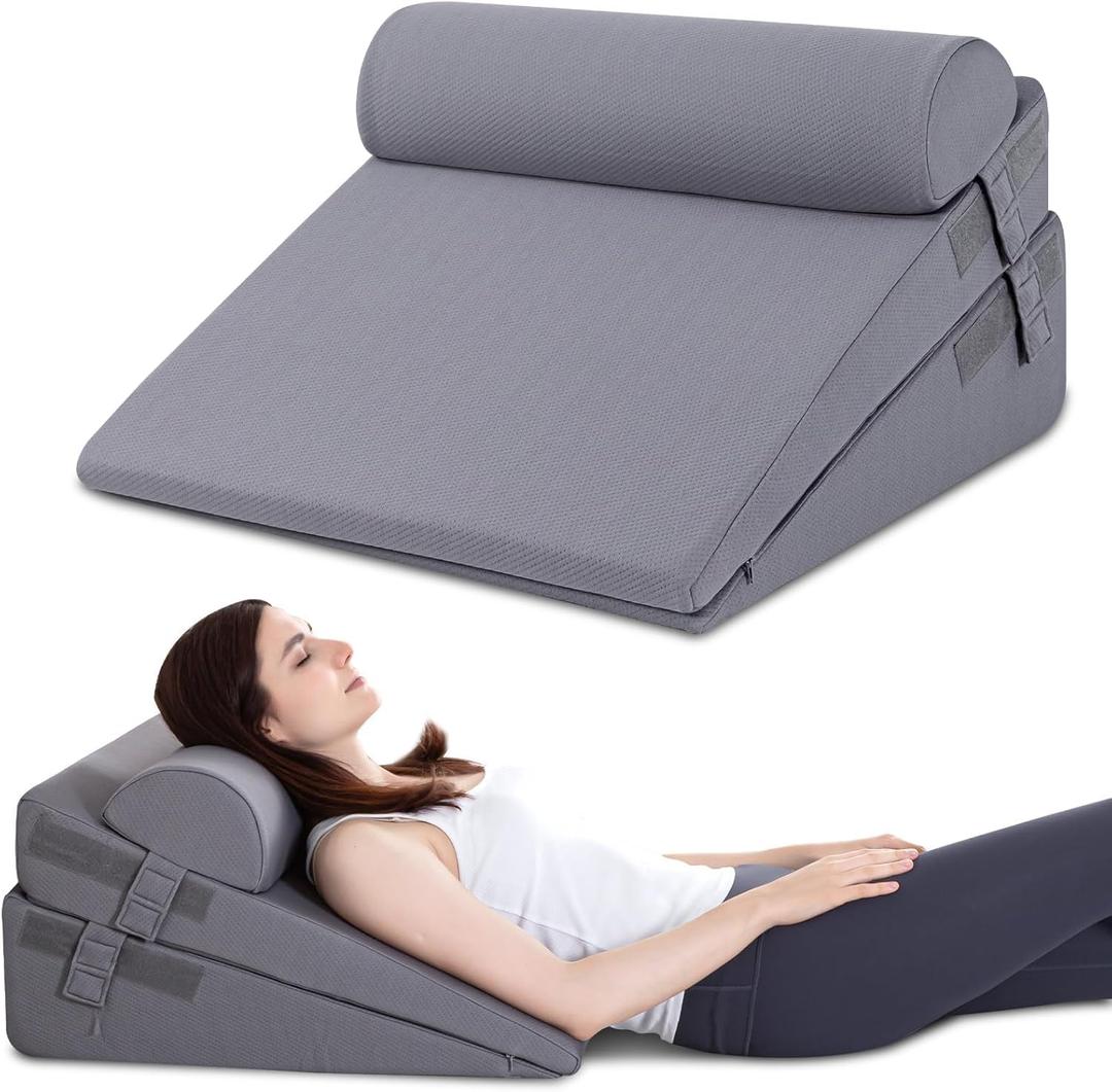 GOHOME Cooling Wedge Pillow Set for After Surgery, 3-Piece Adjustable Memory Foam Bed Wedge Pillow for Sleeping - Acid Reflux, Snoring, Neck Pain and Back Pain, Grey (9 & 12 In (3 Set))