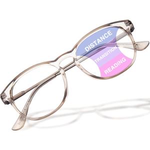 2 x DEHOTRE Progressive Multifocal Reading Glasses Women No Line Bifocal Transition Readers Round Lens Metal Temple (Grey/0 Top/1 Pair)