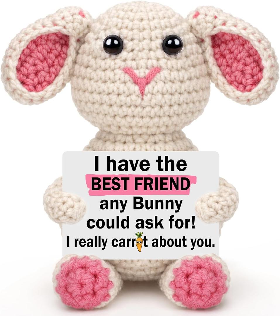 2 x BuiltFit Friendship Friend Gifts for Women - Gifts for Best Friends Women | Handmade Crochet Bunny Rabbit Birthday Gifts for Bestie BFF Women Girls College Long Distance Friendship Friendsgiving