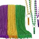 100 PCS Fat St. Patrick's Day Necklace - Fancy Assorted Color Party Beads with Aluminum Whistle - 33 Inch Plastic Beaded Necklaces for Carnival Parade Festival Events