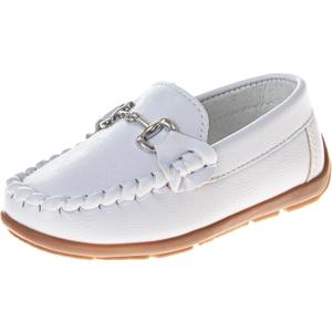 Josmo Boys Moccasin Driving Loafers - Casual Dress Penny Slip On Boat Shoes - White (Size 4 Big Kid)