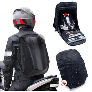 JFG RACING Motorcycle Backpack Hard Shell Carbon Fiber Pattern Waterproof Back Pack Saddlebags Riding Hardshell Storage for Men Motorcycle Accessories