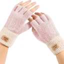Fingerless Gloves for Women - Winter Knitted Half Finger Gloves for Typing Driving Fingerless Mittens (Pink)