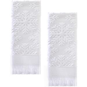 Snowflake Hand Towel Christmas Decorative: White Hand Towels Set Luxury 2 Packs 14X30 100% Cotton Absorbent Soft Face Towel Boho Bathroom Decor Kitchen Hotel Spa Farmhouse Guest Tea Gift (Snowflake)
