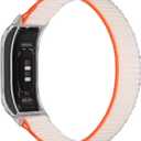 Sport Mesh Nylon Bands Compatible with Garmin Vivosmart 5 tracker Replacement Bands with Case (Transparent Case-M(5.1-8.3inch), Stripe White with Transparent Case)