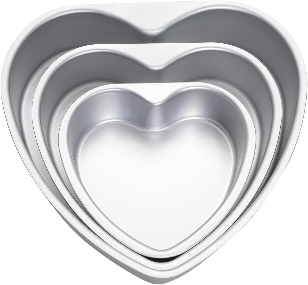 Gvhntk Heart Shaped Cake Pan Aluminum Cake Pans Heart Cake Tin Baking Cake Mold for Valentine's Weddings Birthday Party (3, 6 inch,8 inch,10inch)