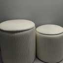IBUYKE Storage Ottoman Set of 2 Round Ottoman for Dorm Vanity Stool with Storage Velvet Footrest Stool End Table Boucle Ottoman Seat White UWBD005W