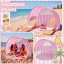 WILLBOND Pop up Beach Tent, Pink Stripe Easy Setup Sun Shelter Beach Shade for Kids & Adults, Portable Lightweight Waterproof Baby Canopy Cabana for Camping Outdoor Family Activities (4 People)