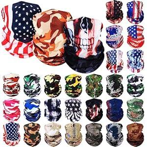 Tarpop 30 Pcs Neck Gaiters Scarf Elastic Wrap Headband Sweat Absorbing Bandana for Women Men Sports Yoga Running(Flag Style)