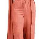 Fessceruna Womens 3 Piece Lounge Sets Pajamas Knit Long Sleeve Cardigan Crop Top Wide Leg Pants Loungewear Set (X-Small, A-pink Orange)