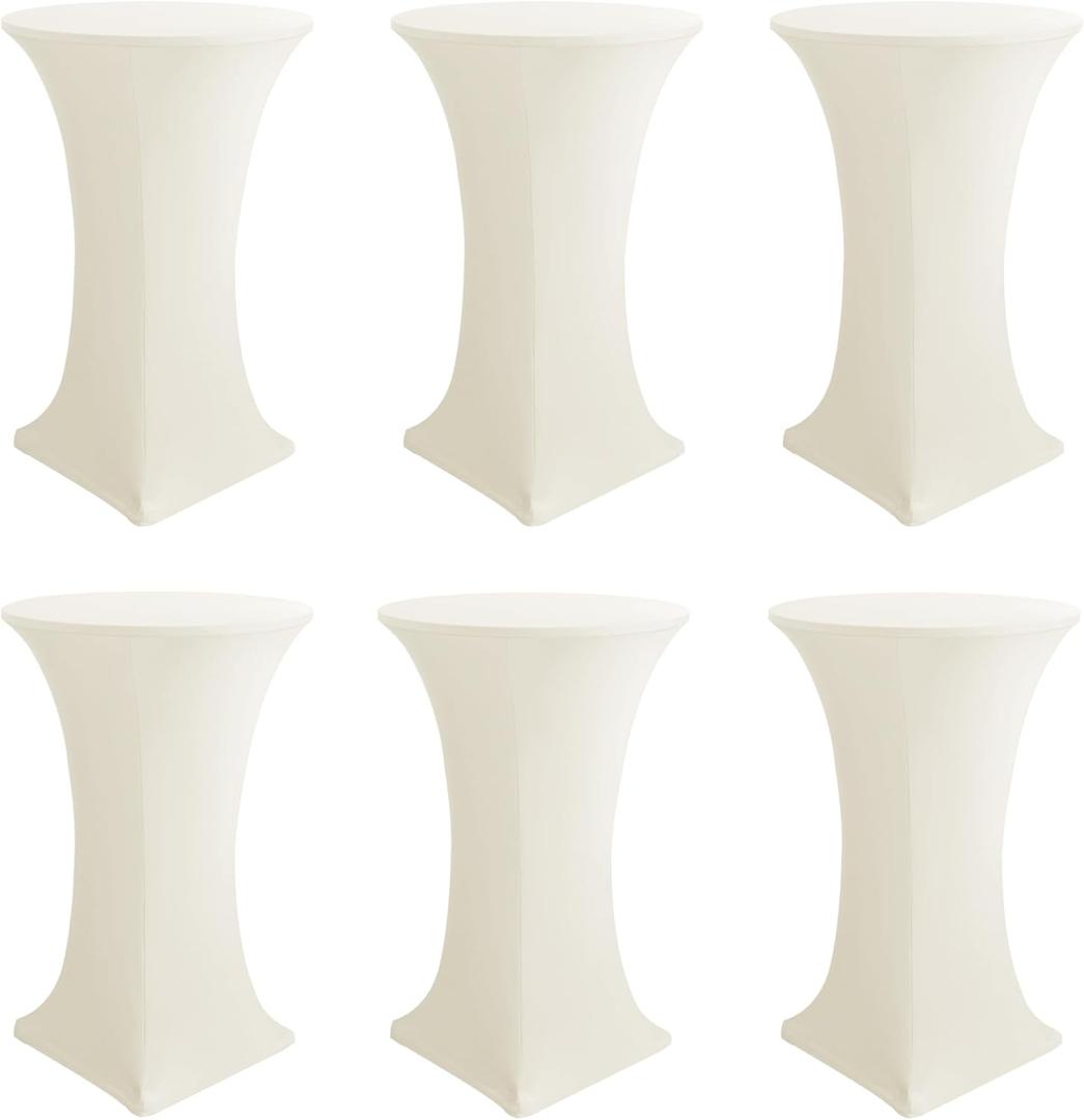 Cocktail Table Covers-Spandex Round High Top Table Cloths 6 Pack 32x43 Inch-Cream Stretch Fitted Bar Tall Tablecloth for Pub Bistro Highboy Party Event Banquet Height Folding Satnding Tables