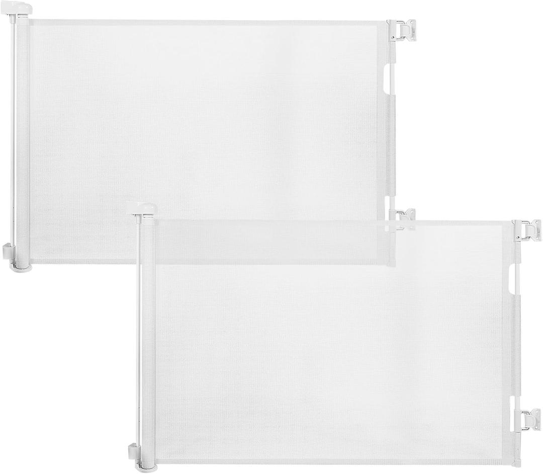 2-Pack Retractable Baby Gate for Stairs-33Height, Expands up to 55Width-Safety Gate for Infants, Toddlers, Dogs & Pets-Easy Install, Secure Closure, White Mesh Design for Indoor & Outdoor Use