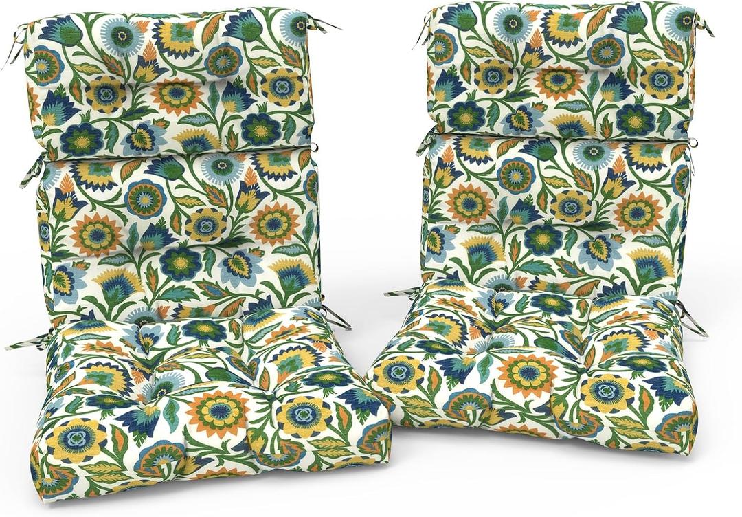 Outdoor High Back Patio Chair Cushions, Fade Resistant & Waterproof Tufted Seat and Back Cushions for Patio Furniture, Patio Chair Cushions 44x22 Inch, Set of 2, Fiesta Floral, 44"x22"x4"