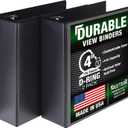 Samsill Durable 4 inch 3 Ring Binder, D Ring Binder, 100% Recycled Chipboard, Black, 2 Pack
