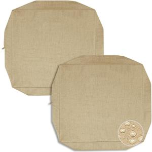 PureFit Waterproof Outdoor Cushion Covers Replacement for Patio Furniture Chair Seat Cushion Covers 24x24 inch for Outdoor Furniture Garden Backyard with Zipper, 2 Pack SLIPCOVERS ONLY, Camel