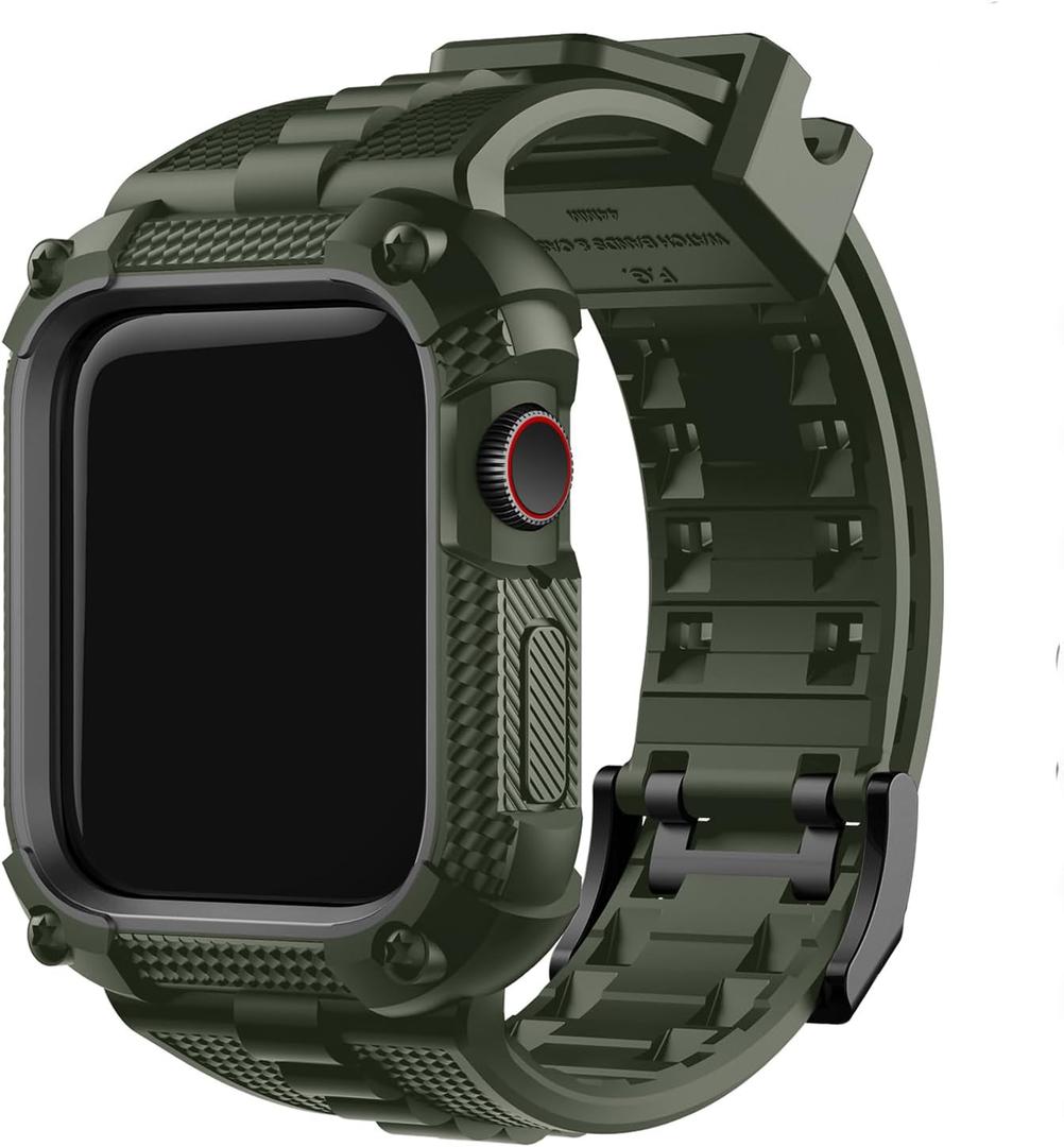 Fullmosa Compatible with Apple Watch Bands 41mm 40mm Series 9/8/7/6/5/4/SE2/SE, TPU Rugged iWatch Strap Military Grade Shockproof Bumper Case with Screen Protector for Men Women (40/41, Army Green)