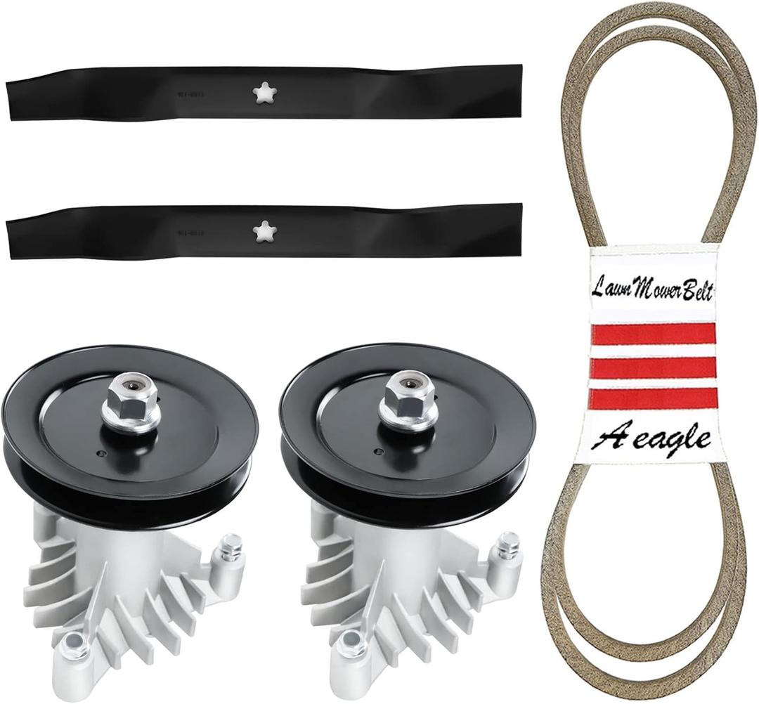 Mower Parts Deck Rebuild Kit for Craftsman Poulan Husqvarna LT1000 LT2000 2 Spindles 130794, 2 Mulcher Blades 134149, 2 Pulleys 173436 129861 153535, Deck Belt 144959 95"