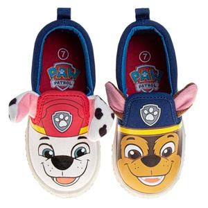 Paw Patrol Shoes Lowtop Canvas Sneakers for Boys - Chase and Marshall Laceless Slipon Low Top Shoe for Kids - Blue/Red (Size 12, Little Kid)