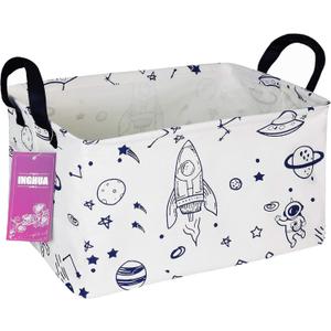 Rectangular Storage Basket Fabric Organizer Bin for Toys,Books,Clothes,Gifts,Pets-Perfect for Home,Office,Nursery,Dorm,Shelf(Rec Spaceships)