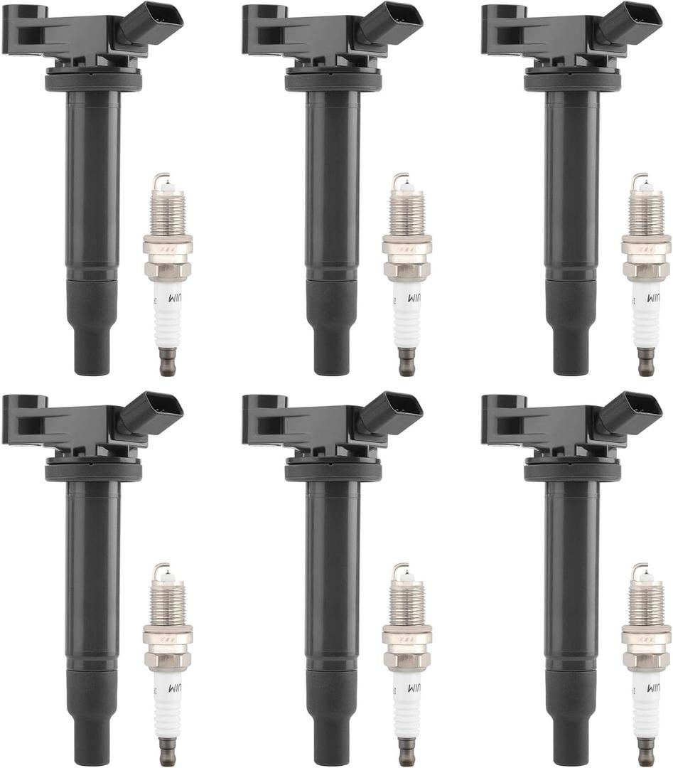 HQPASFY Ignition Coil UF267 Pack & Iridium Spark Plug Set of 6 Compatible with Toyota Avalon Camry Highlander Sienna Solara, Lexus RX300 ES330 RX400h Replace# GN10536, 5C1193