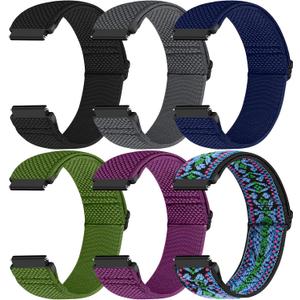 Runostrich Quick Release Nylon Watch Band - Choice of Width - 18mm, 19mm, 20mm, 22mm, 24mm Elastic Watch Straps Adjustable Stretchy Solo Loop Sport Nylon Replacement Wristband for Women Men (Black+Grey+Indigo+Olive Green+Purple+Boho Blue)