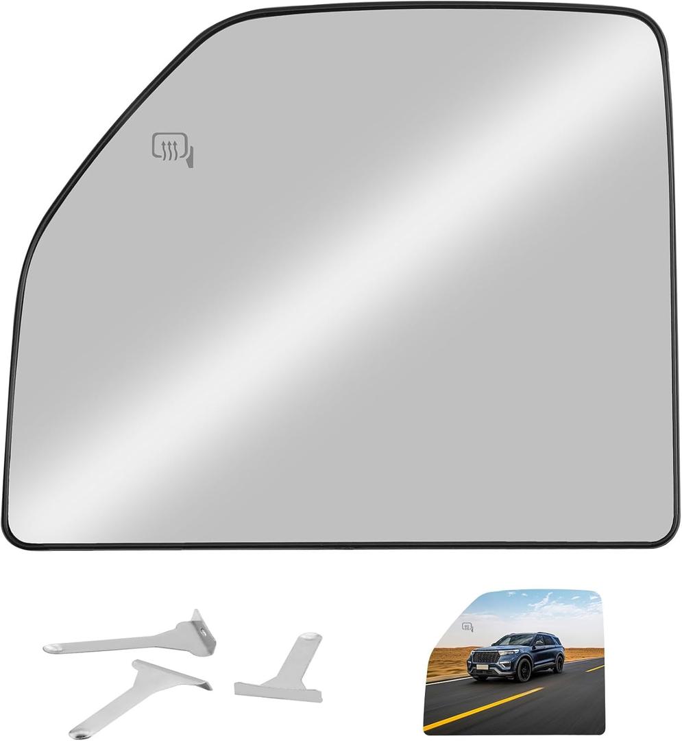 Power Heated Upper Mirror Glass, Compatible with 2015-2022 Ford F150 Truck F250 F350 F450 F550 Super Duty, Replace FL3Z17K707T Left Driver Side View Heated Upper Convex Mirrors Glass with Rear Holder
