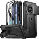 Poetic Revolution Case for OnePlus 13R 5G, [Slide Camera Cover], Built-in Screen Protector [Work with Fingerprint ID], [2 Front Frame] Full Body Rugged Shockproof Case with Kickstand, Black