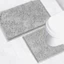Bathroom Rugs Chenille Bath mat 2 Piece Set, Super Absorbent, Strong PVC Non Slip Backing, Bath mats for Bathroom, Plush Shaggy, Thick, Machine Washable, Bathtub, Toilet.(Light Grey)