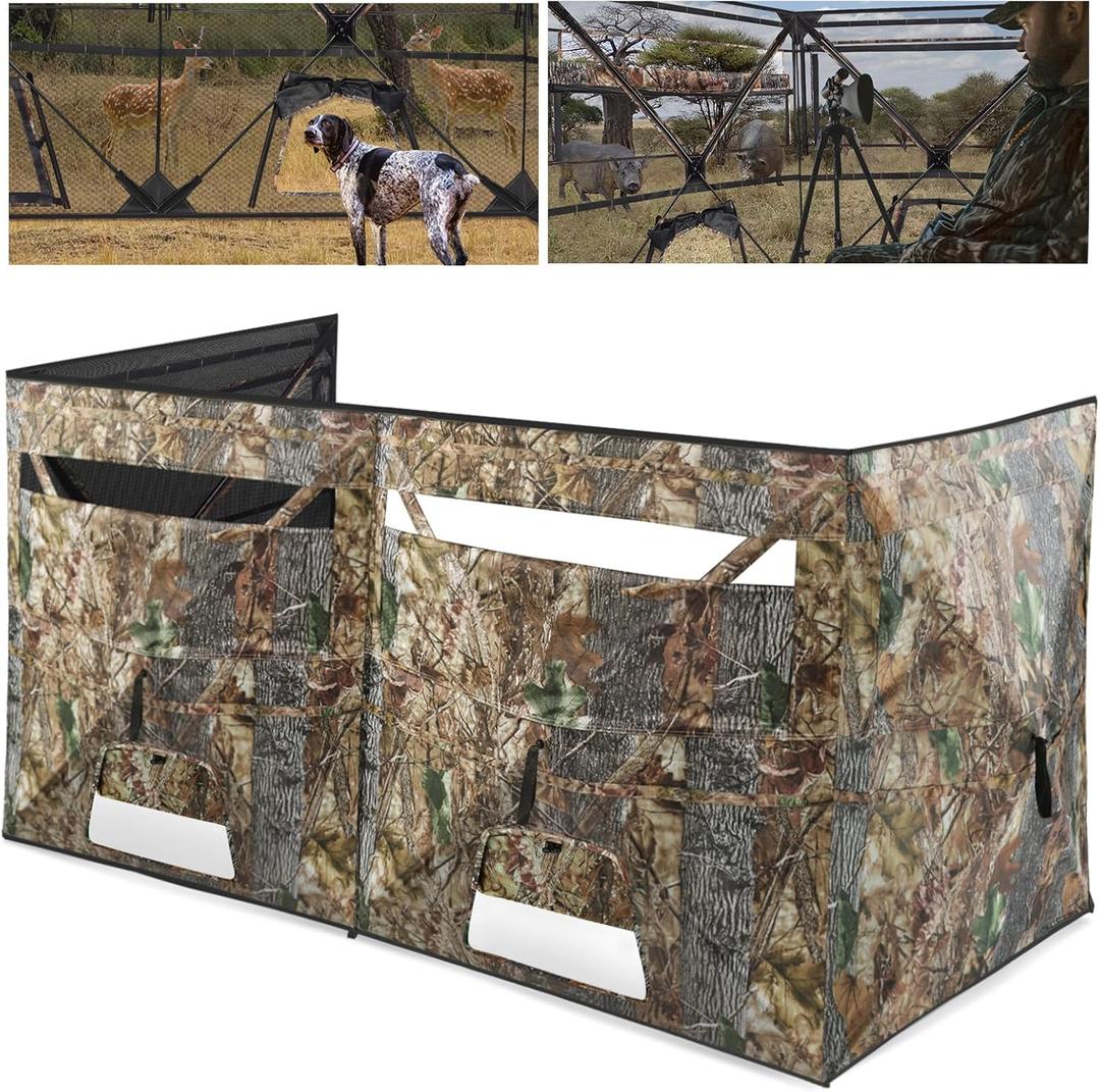 Phoncoo See Through Hunting Blind, 3/4 Panel Ground Blinds for Deer Hunting with Carrying Bag, Pop Up Camouflage Panel Blind Tent for Deer Duck Turkey Hunting