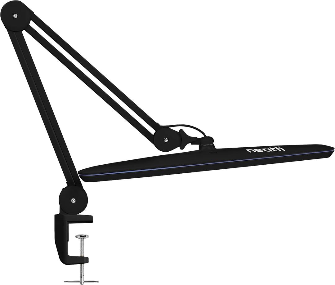 Neatfi XL 2,200 Lumens 24W LED Desk Lamp 23 Wide Shade | Dimmable Eye-Caring Task Light | Adjustable Arm | Home Office, Study, Crafts & Nail Tech (Black, Non-CCT with Clamp)