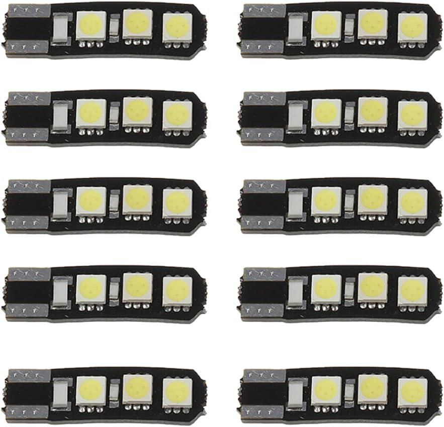 10Pcs T10 194 168 W6W 6SMD 5050 LED Bulbs Xenon White for Car Tail Light, Side Parking, Dome, Door, Map Light