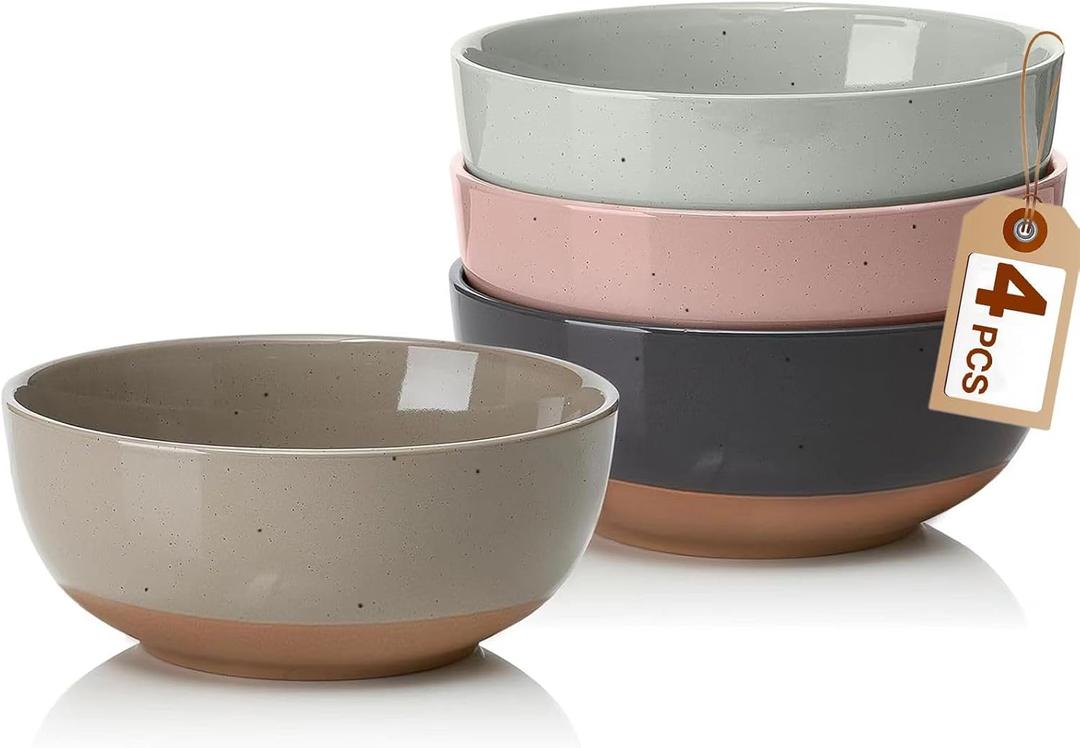 Morandi Color Large Ceramic Bowls Set of 4, 30 Ounce Cereal, Soup, Salad, Oatmeal, Serving Bowls - Dishwasher & Microwave Safe (Assorted Neutrals)