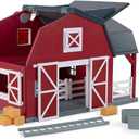 Terra by Battat - Wooden Animal Barn Toy Set with 20 Pieces - Farm Animals Toys for Kids 3-5 Years - Foldable Roof, Hay Bales, Pulley & Fences - Screen-Free Toddler Toys for Pretend Play  Wooden Barn