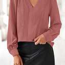 dowerme Womens Tops 2026 Spring V Neck T-Shirts Long Sleeve Shirts Lace Crochet Work Blouses Dressy Casual Loose Tunics (M)