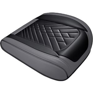 ZIMISI Leather Front Car Seat Covers, Anti-Slip Breathable Bottom Car Seat Protector, Full Wrapping Comfortable Edge Automotive Seat Covers, Fits Cars, Trucks, SUVs, Sedans (Grey/Black)
