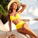 ZAFUL Women High Waisted Bikini Sets Two Piece Swimsuit Push Up Twist Front Ruched Bathing Suit (Yellow)