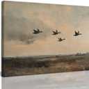 Vintage Flying Duck Canvas Wall Art Rustic Country Scenery Wall Decor Retro Mallard Duck Pictures Paintings Nature Wilderness Wildlife Posters Prints Living Room Bedroom Farmhouse Decor 16x24 Inch