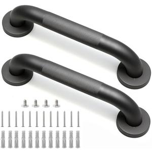 Rackickyer Shower Grab Bar, 2 Pack 12 Inch Gray Bathroom Grab Bar, 1.25" Diameter 304 Stainless Steel Anti-Slip Grab Bars for Bathtubs and Showers, Handicap Shower Grab Bar for Seniors Elderly